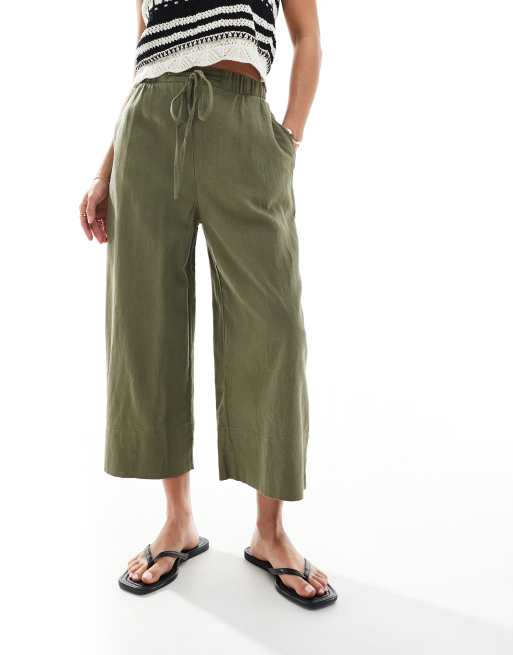 New Look Petite - Kakigrønne cropped bukser i hør, 3 af 5