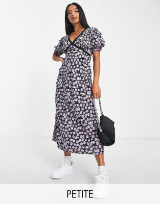 New Look Petite lace trim midi dress in black floral - ASOS Price Checker