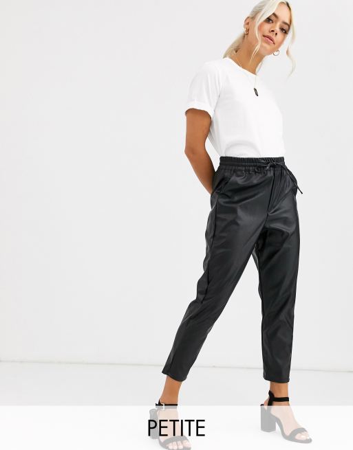 New Look Petite leather look jogger in black ASOS