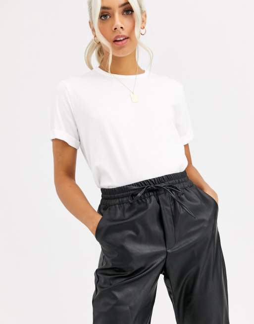 Petite leather look discount joggers