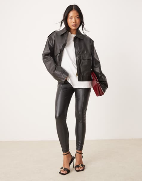 New Look Petite - Leggings neri in similpelle PU con cuciture frontali - view 1