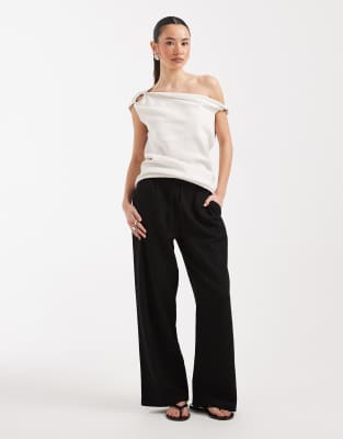 New Look Petite - Leinenhose in Schwarz mit weitem Schnitt