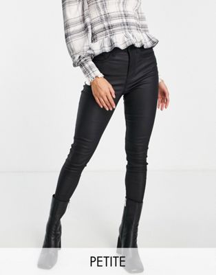 New Look Petite lift and shape coated skinny jeans in black