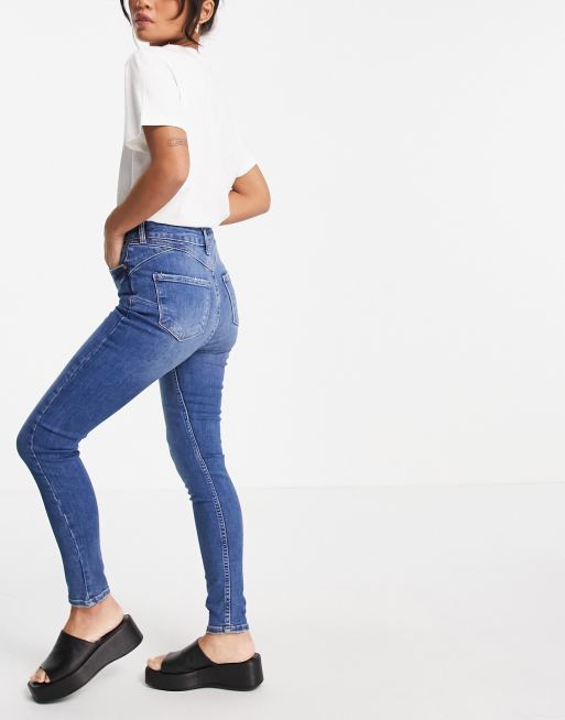 New Look lift & shape skinny jeans in mid blue