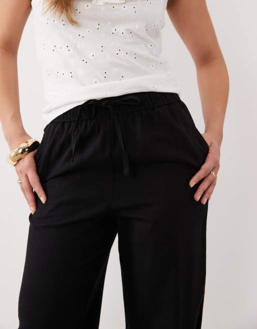New Look Petite linen blend wide leg pants in black, 2 of 5