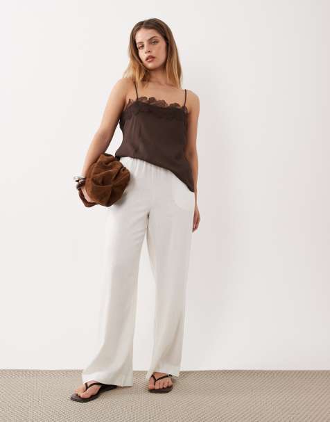 New Look Petite linen rich wide leg trousers in white - view 1