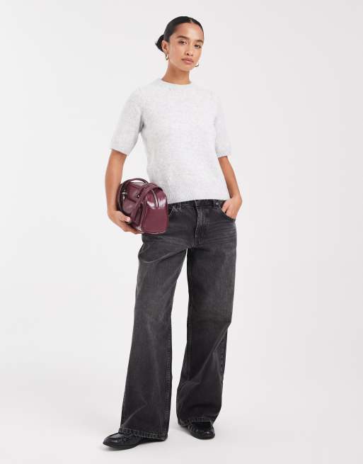 New Look Petite – Ljusgrå, stickad t-shirt med puffärmar, 2 av 4