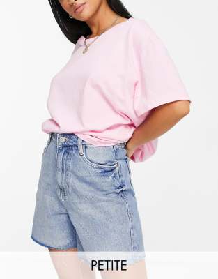 New Look Petite Longline Frayed Hem Shorts In Blue