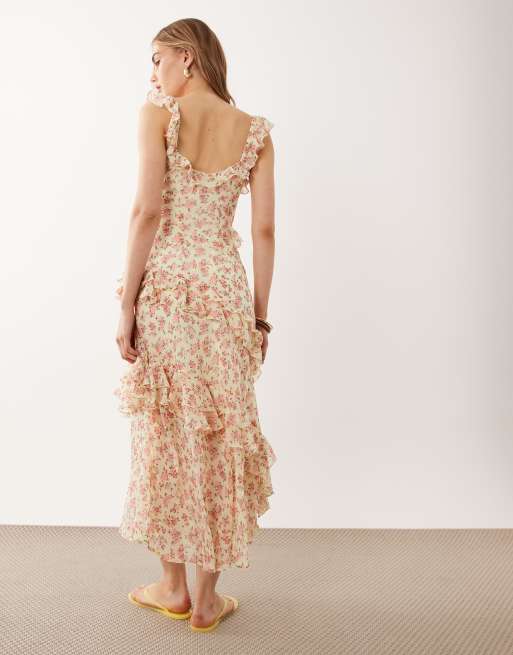 New Look Petite – Maxikleid in Gelb mit Rüschen und Blumenmuster, 4 von 4