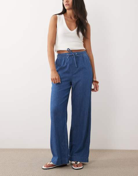 New Look Petite - Mellemblå denimbukser i chambray med vide ben - view 1