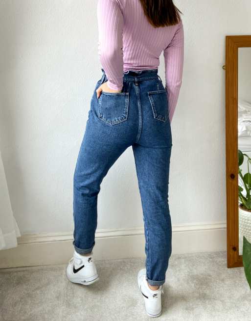New Look - Petite - Mellemblå jeans med paperbag-waist, 2 af 4