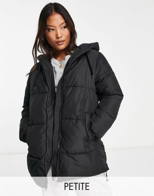 New Look Petite mid length hooded puffer coat in black