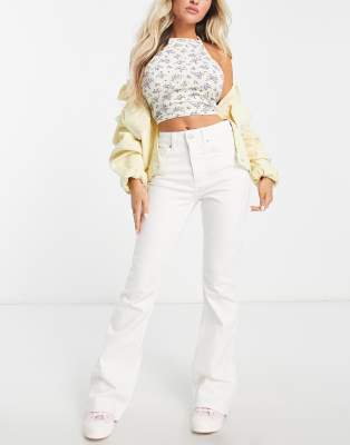 mid rise white flare jeans