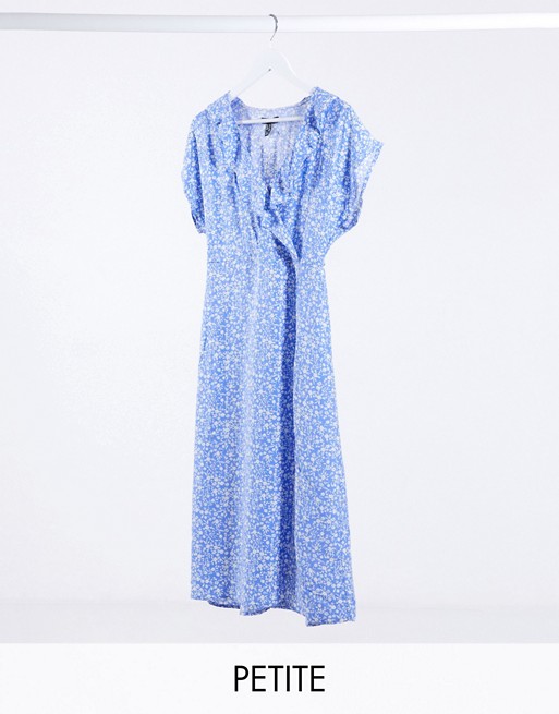 New Look Petite midi wrap dress in blue floral pattern