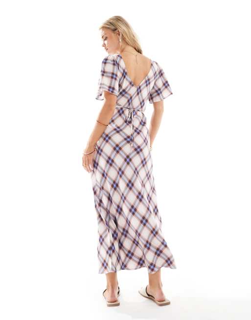 New Look Petite – Midikleid aus Spitze in kariertem Cremeweiß mit Flatterärmeln, 4 von 4
