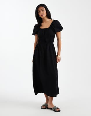 New Look Petite - Midikleid im Milchmädchen-Stil in Schwarz