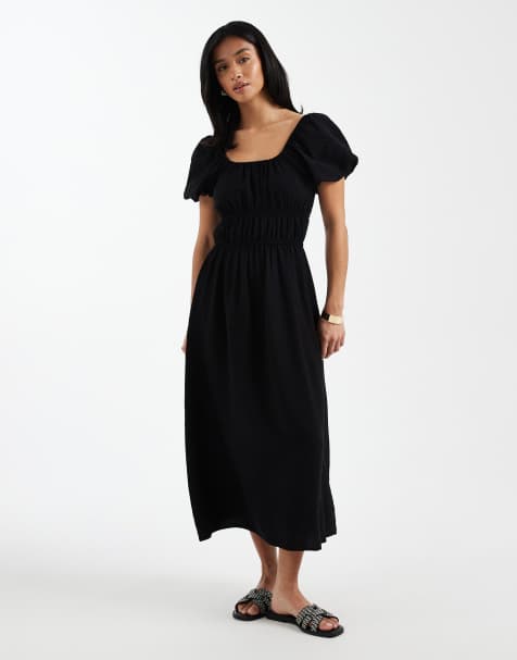 New Look Petite – Midikleid im Milchmädchen-Stil in Schwarz - view 1