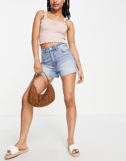 New Look high waisted denim short in blue