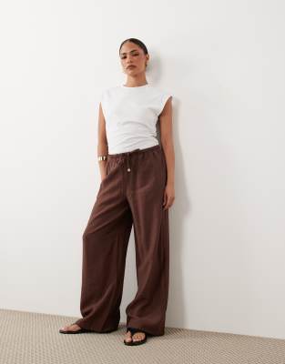 Pantalon large effet froissé - Marron 38