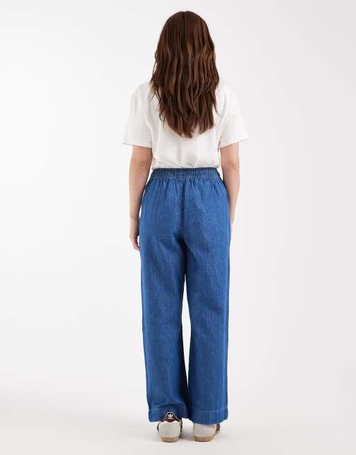 New Look Petite - Pantalon large en denim de chambray - Bleu moyen, 3 de 5