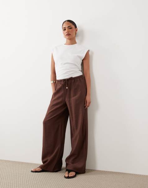 New Look Petite - Pantalones marrones de pernera ancha de tejido efecto rugoso - view 1