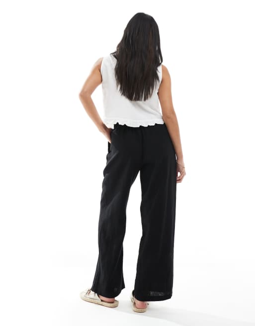 New Look Petite - Pantaloni a fondo ampio neri in lino, 2 di 5