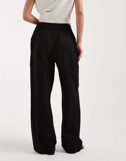 New Look Petite - Pantaloni a fondo ampio neri in lino, 4 di 5