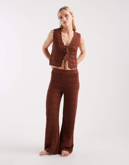 New Look Petite - Coordinato color ruggine con pantaloni e gilet con cuciture ondulate, 3 di 3