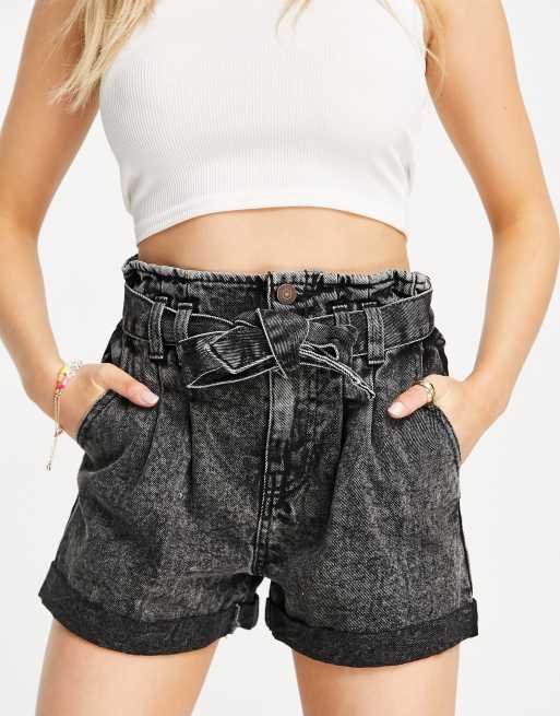 black denim paperbag shorts