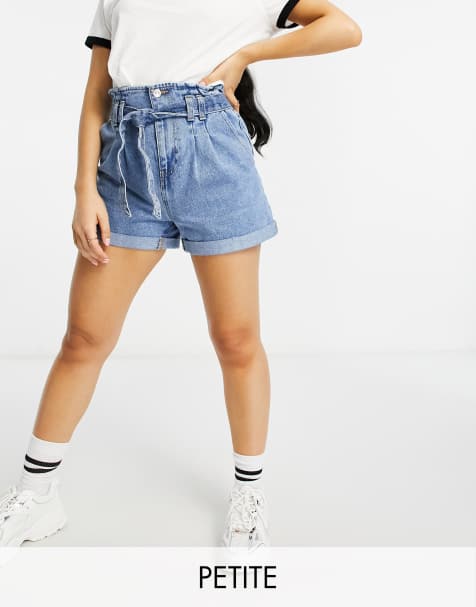 New Look Petite paperbag denim shorts in blue - view 1
