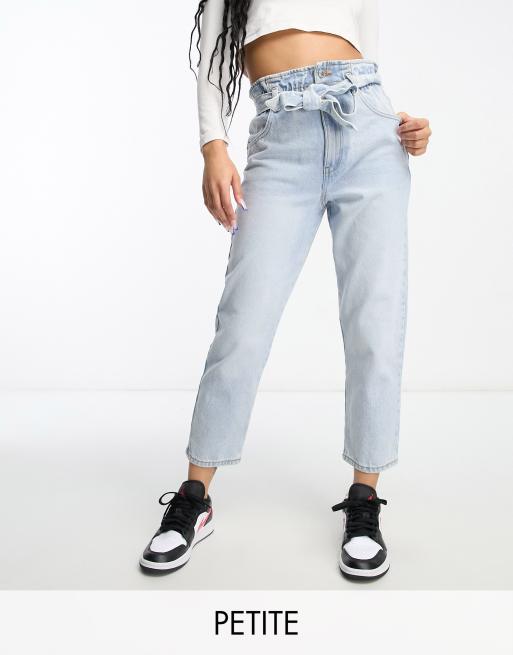 New Look Petite paperbag jeans in light wash blue