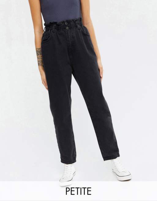 New Look Petite paperbag mom jean in black | ASOS