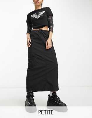 New Look Petite parachute maxi skirt in black