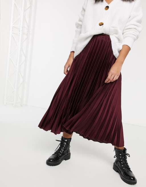 Burgundy pleated skirt new look sale