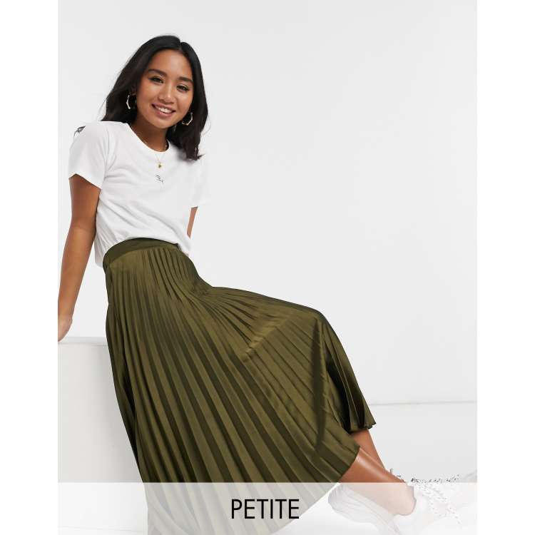 New Look Petite pleated midi skirt in khaki | ASOS