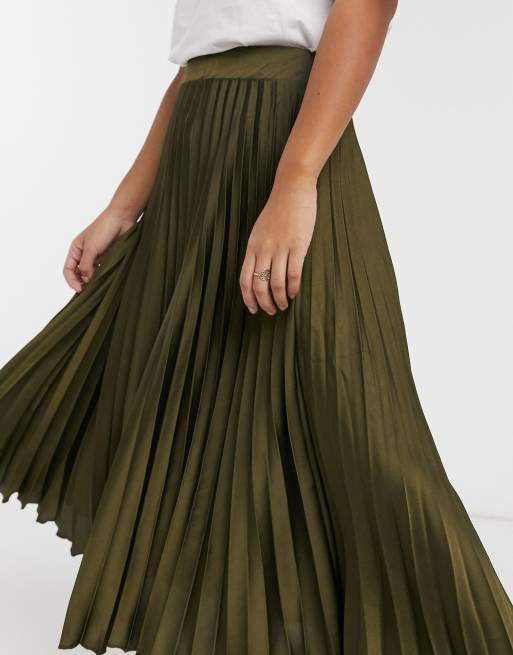 New Look Petite pleated midi skirt in khaki | ASOS