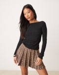 [New Look Petite] New Look Petite pleated mini skirt in leopard print-Brown 14 BROWN