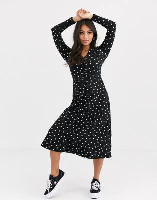 new look black and white polka dot dress