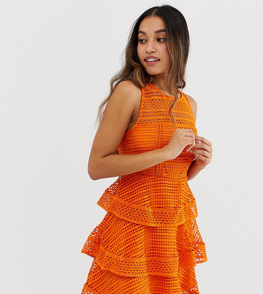 New Look Petite premium tiered lace dress-Orange