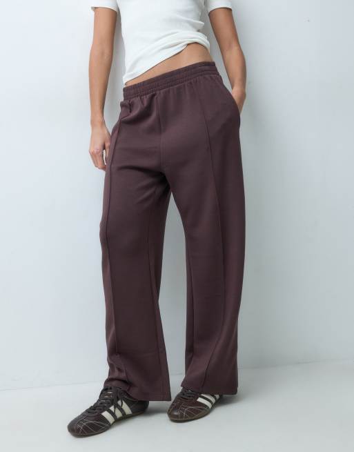 New Look Petite Premium wide leg jogger in dark brown, 3 of 5