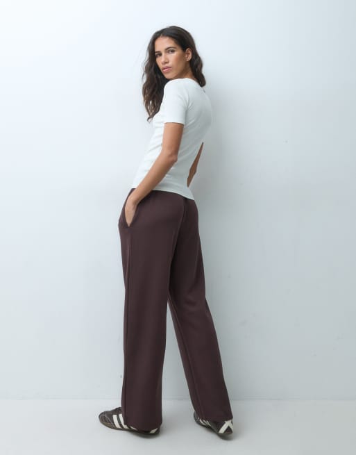 New Look Petite Premium wide leg jogger in dark brown, 5 of 5