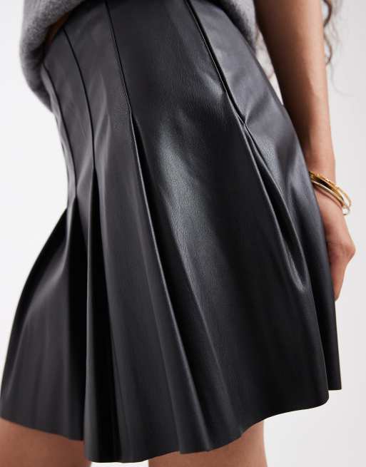 New Look Petite PU pleated mini skirt in black ASOS