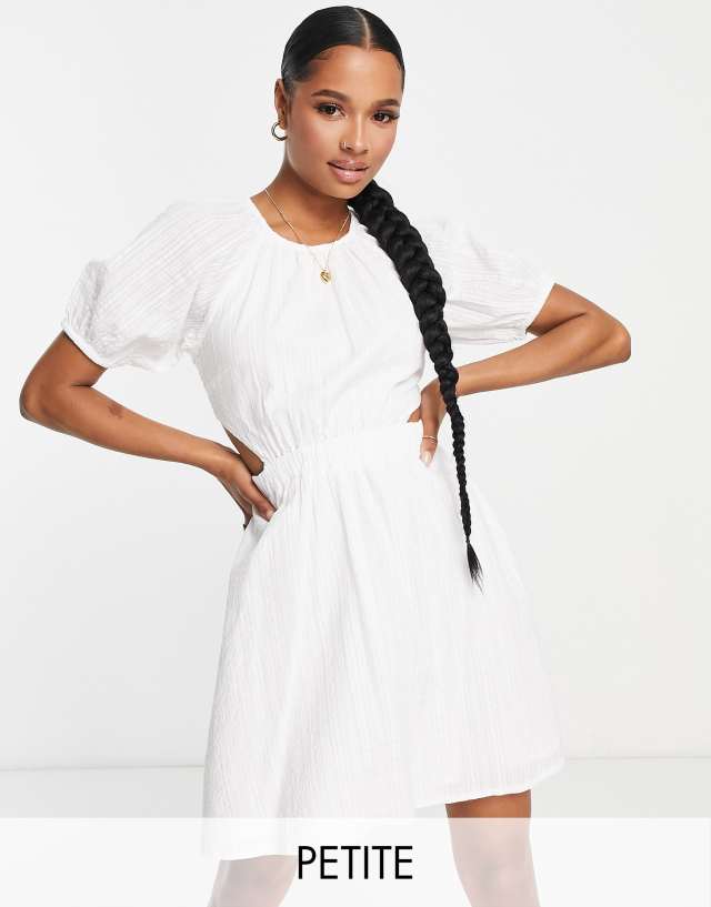 New Look Petite puff sleeve cut out mini dress in white