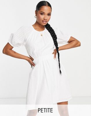 New Look Petite puff sleeve cut out mini dress in white