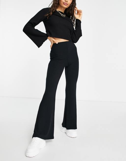 New Look Petite rib flared legging in black