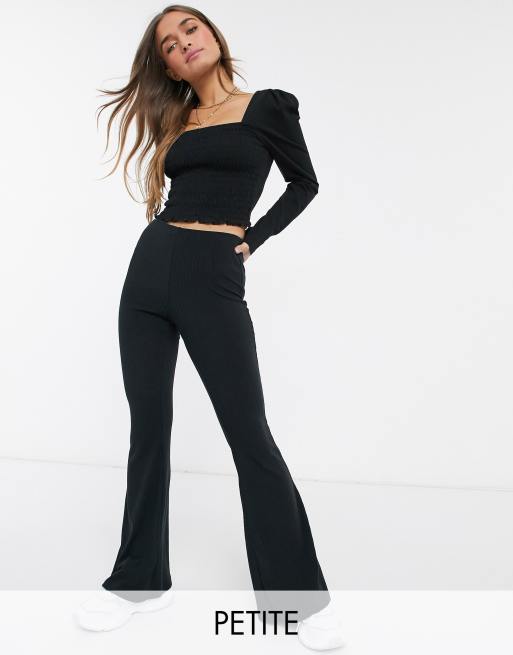 Petite Black Ribbed Flared Leggings