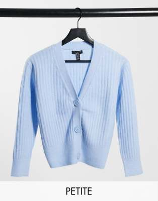 New Look Petite ribbed button through cardigan in baby blue