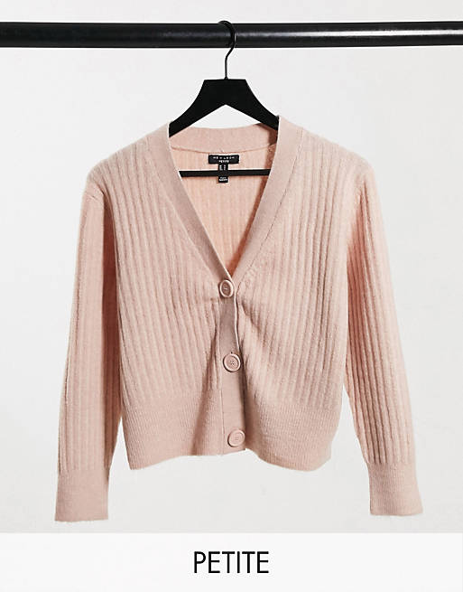 Jumpers & Cardigans New Look Petite ribbed button through cardigan in pink 