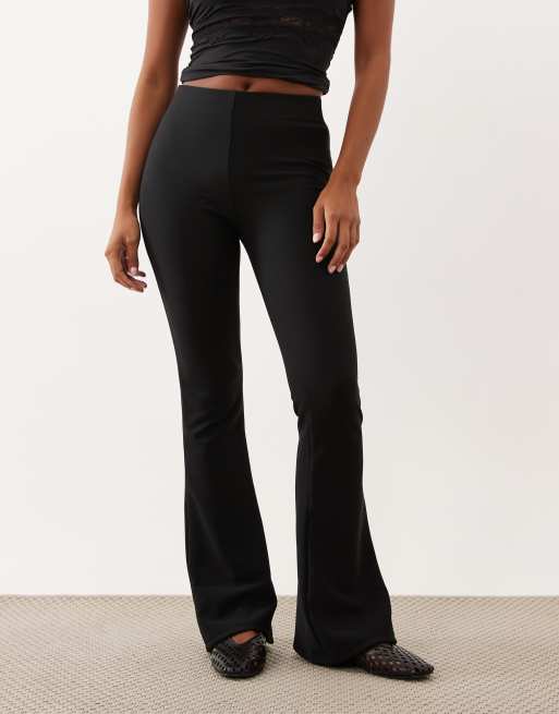 New Look Petite ribbed flare trouser in black, 2 of 5