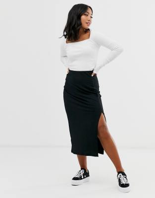 New Look Petite ribbed midi skirt in 